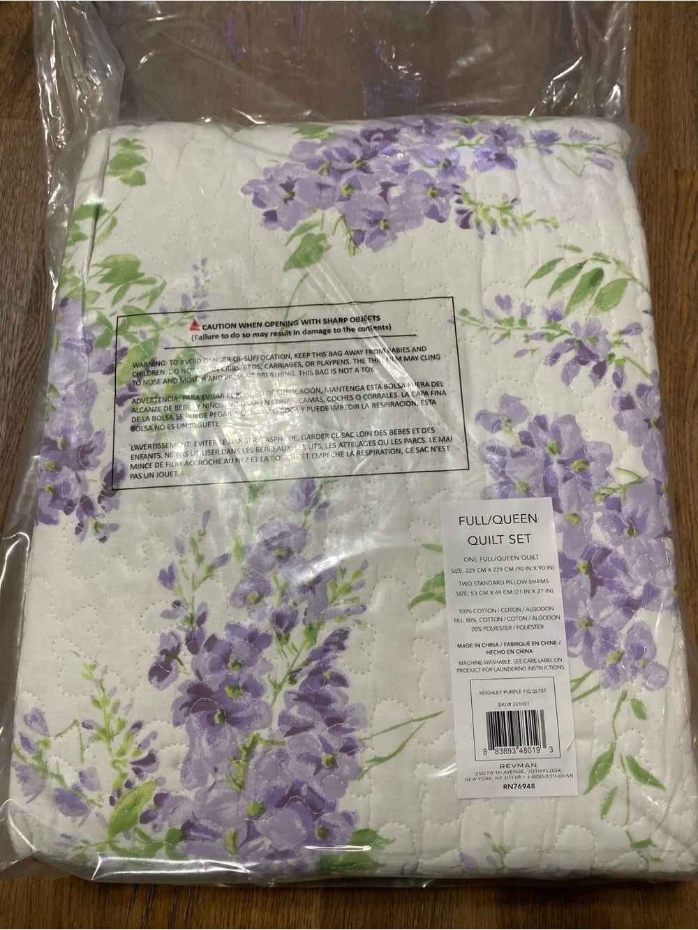 Laura Ashley Queen Lilac Green White Quilt Set 100% Cotton Matching Shams 90x90